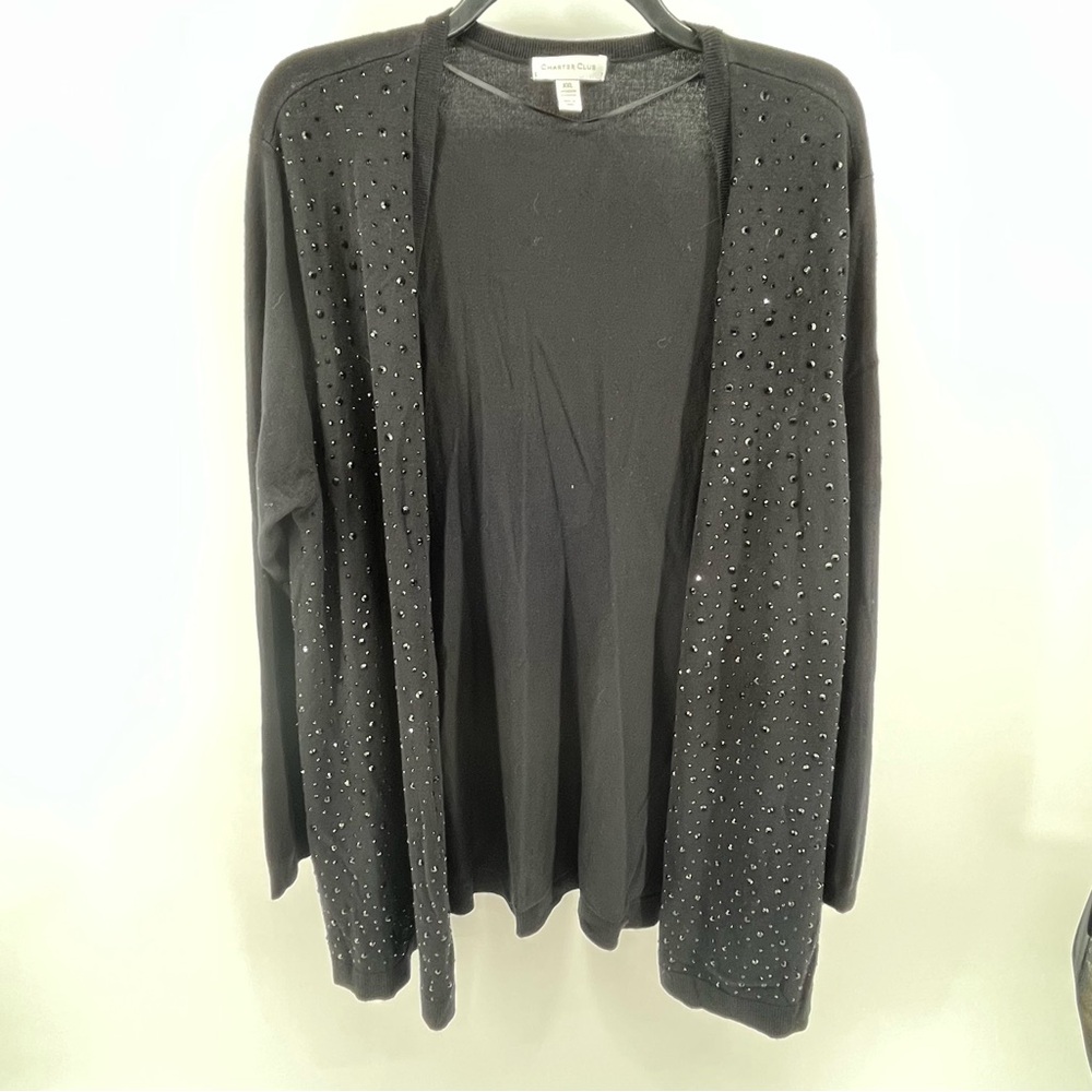 Charter Club Deep Black Studded Cardigan XXL NWT Winter Elegance